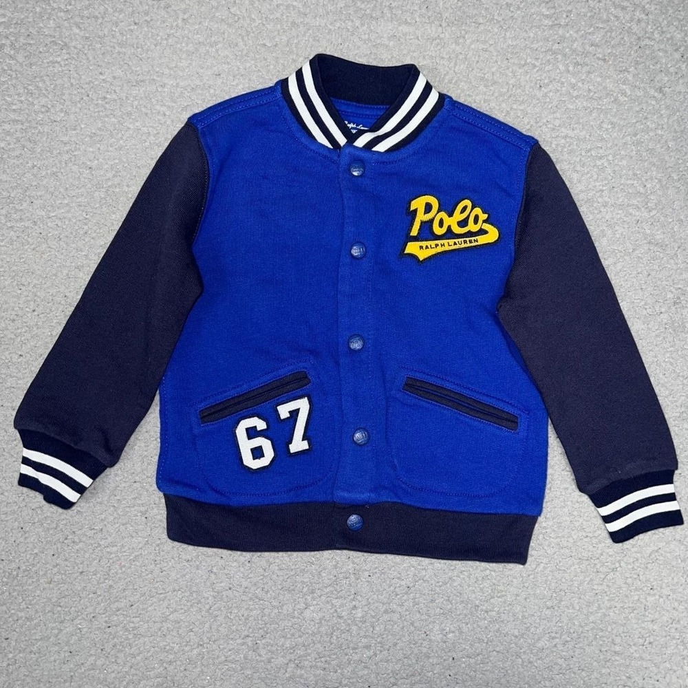 Polo Ralph Lauren Varsity Jacket‎ Toddler Sz 18M Blue #67 Embroider Patch Bomber